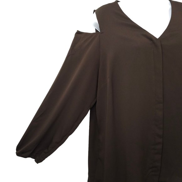 Chicos Covered Placket Button Front Shirt Women Size 2 US L/12 Brown Long Sleeve - Picture 10 of 15